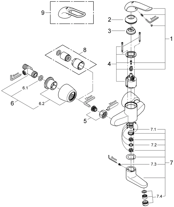 Einhand-Waschtischbatterie Euroeco Special 32768, Wandmontage, Ausladung 174 mm, 46 mm Keramikkartusche, Hebellänge 120 mm, chrom