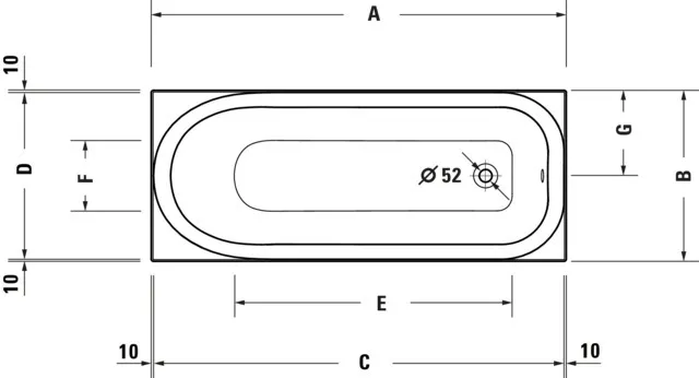 Duravit Badewanne „Soleil by Starck“ rechteck 160 × 70 cm, Fußablauf