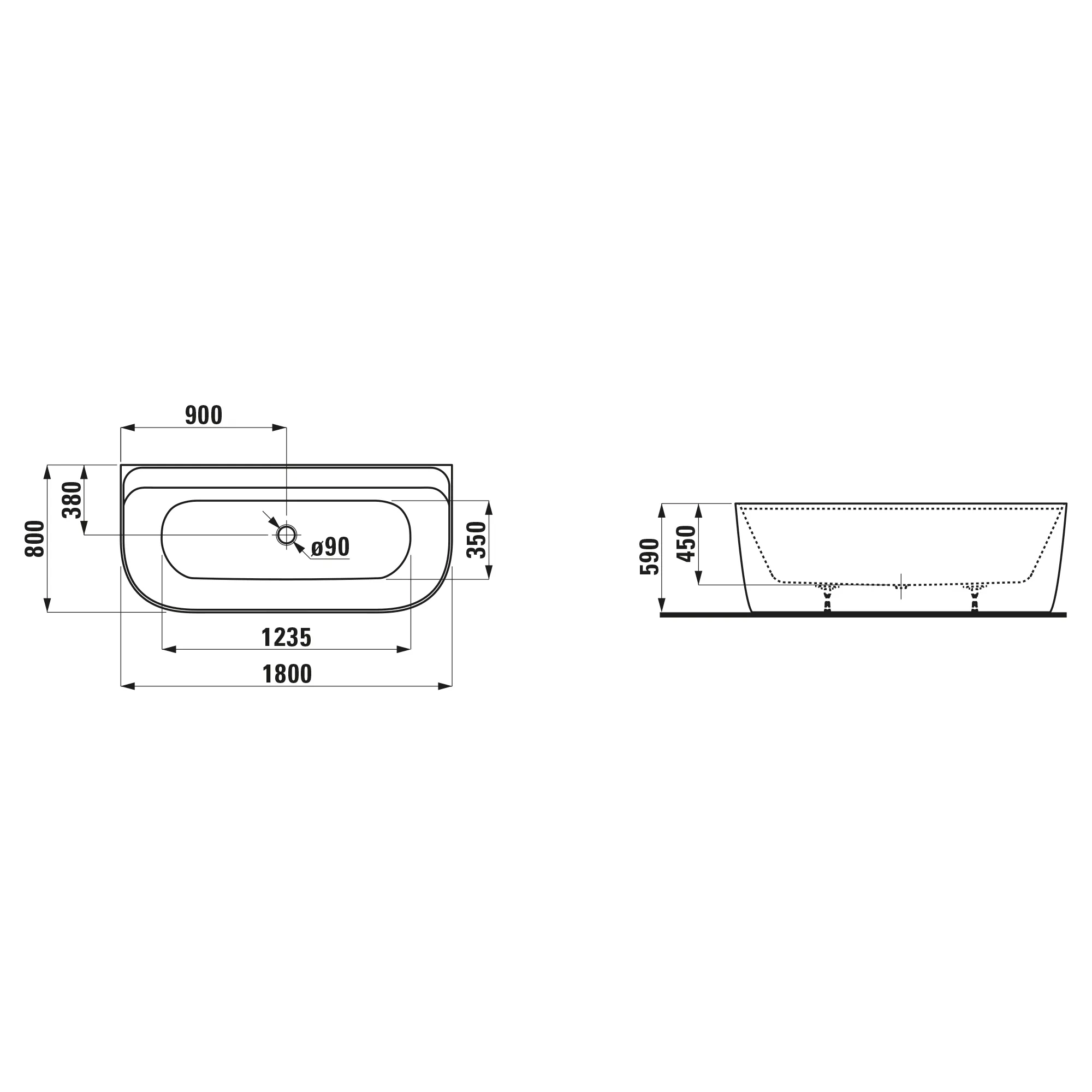 Laufen Badewanne wandangebunden MEDA 800x1800x590 aus Marbond weiß Laufen Badewanne wandangebunden MEDA 800x1800x590 aus Marbond weiß