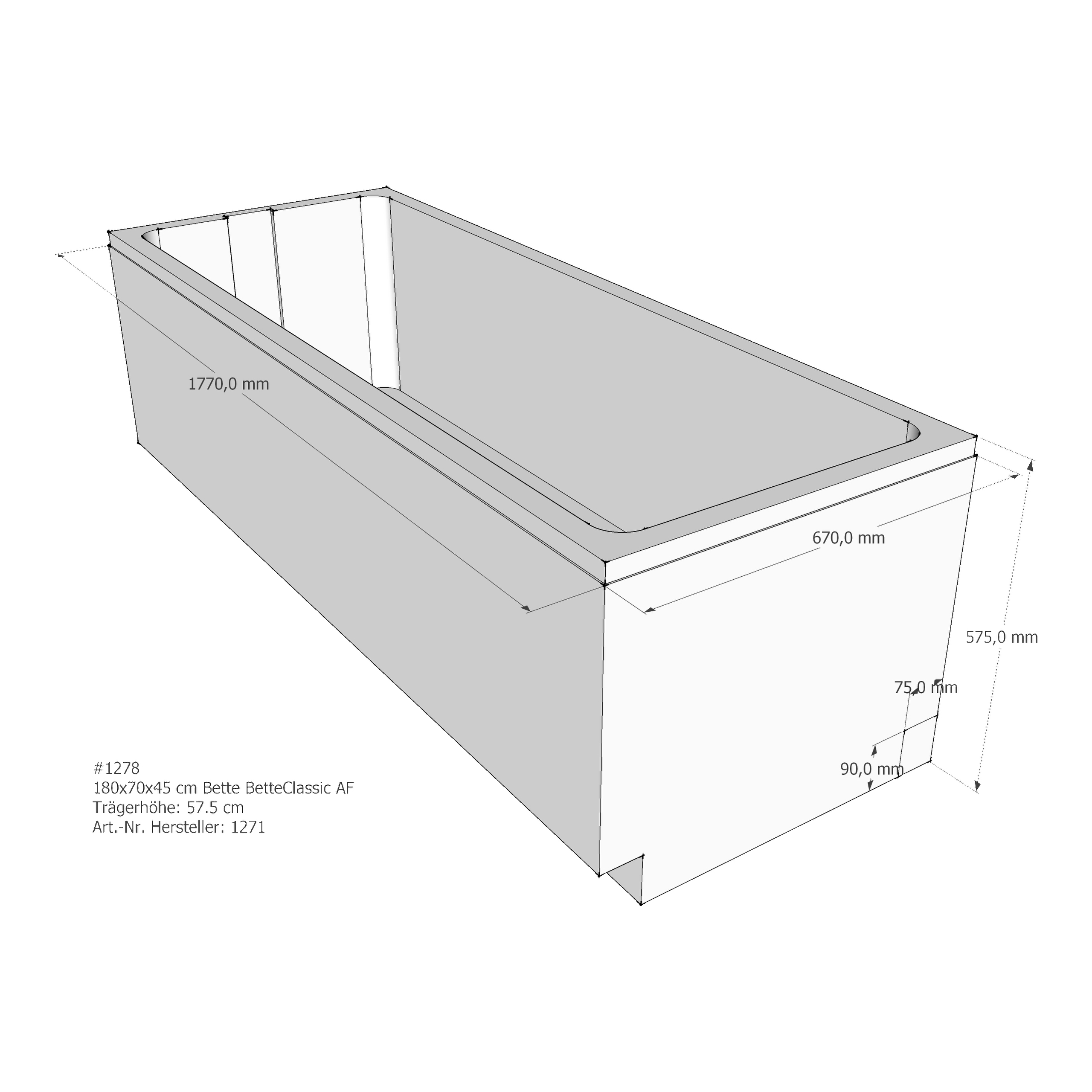 Badewannenträger für Bette BetteClassic 180 × 70 × 45 cm
