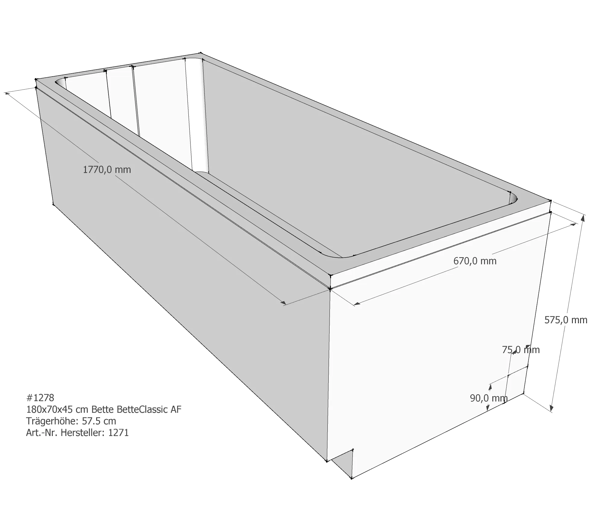 Badewannenträger passend für Bette BetteClassic 180 × 70 × 45 cm Badewannenträger passend für Bette BetteClassic 180 × 70 × 45 cm