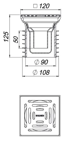 Bodenablauf Pronto K, DN 100, 120 x 120 mm