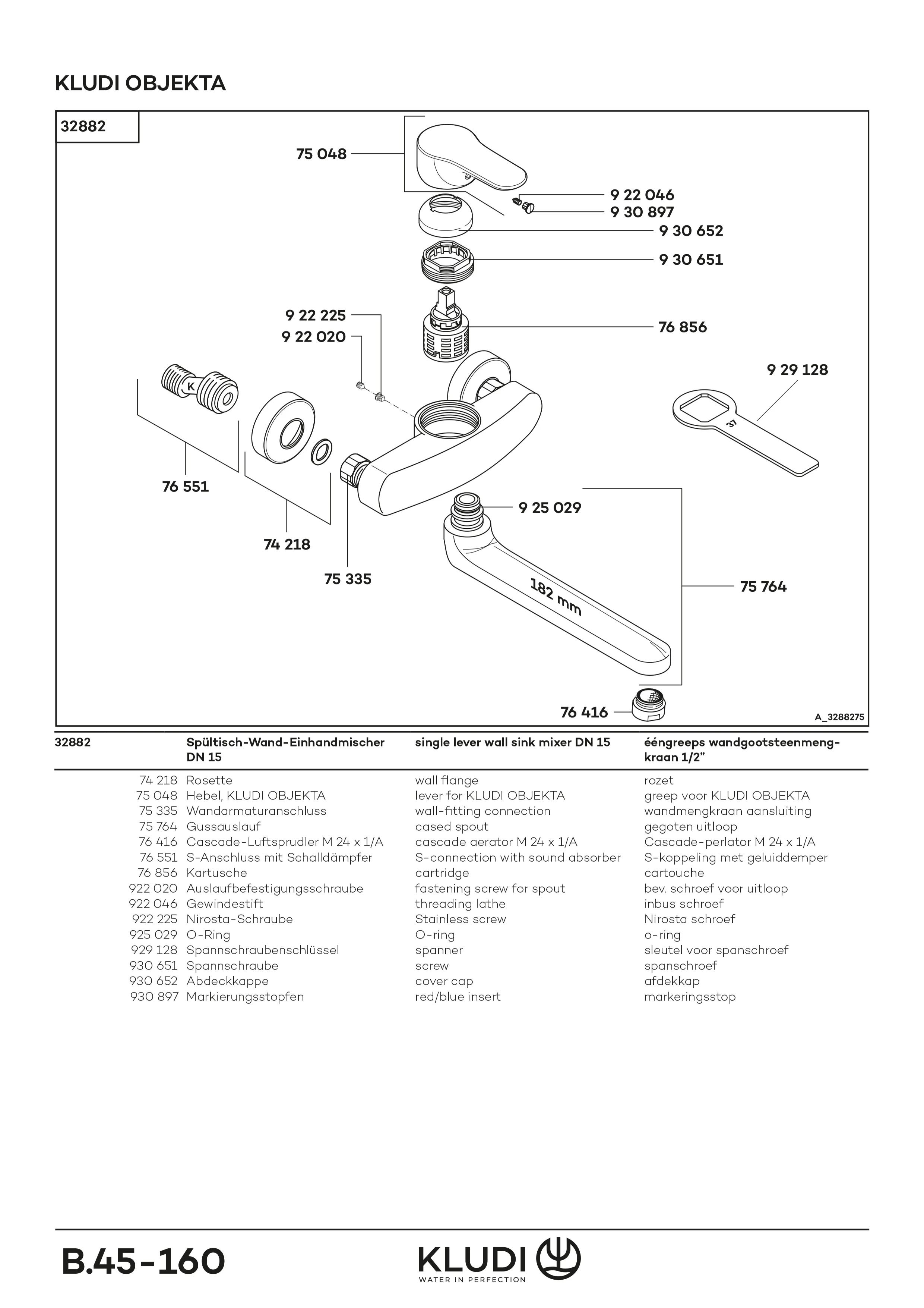 OBJEKTA Spültisch-EHM DN 15 Wandmontage Auslauf230mm chrom