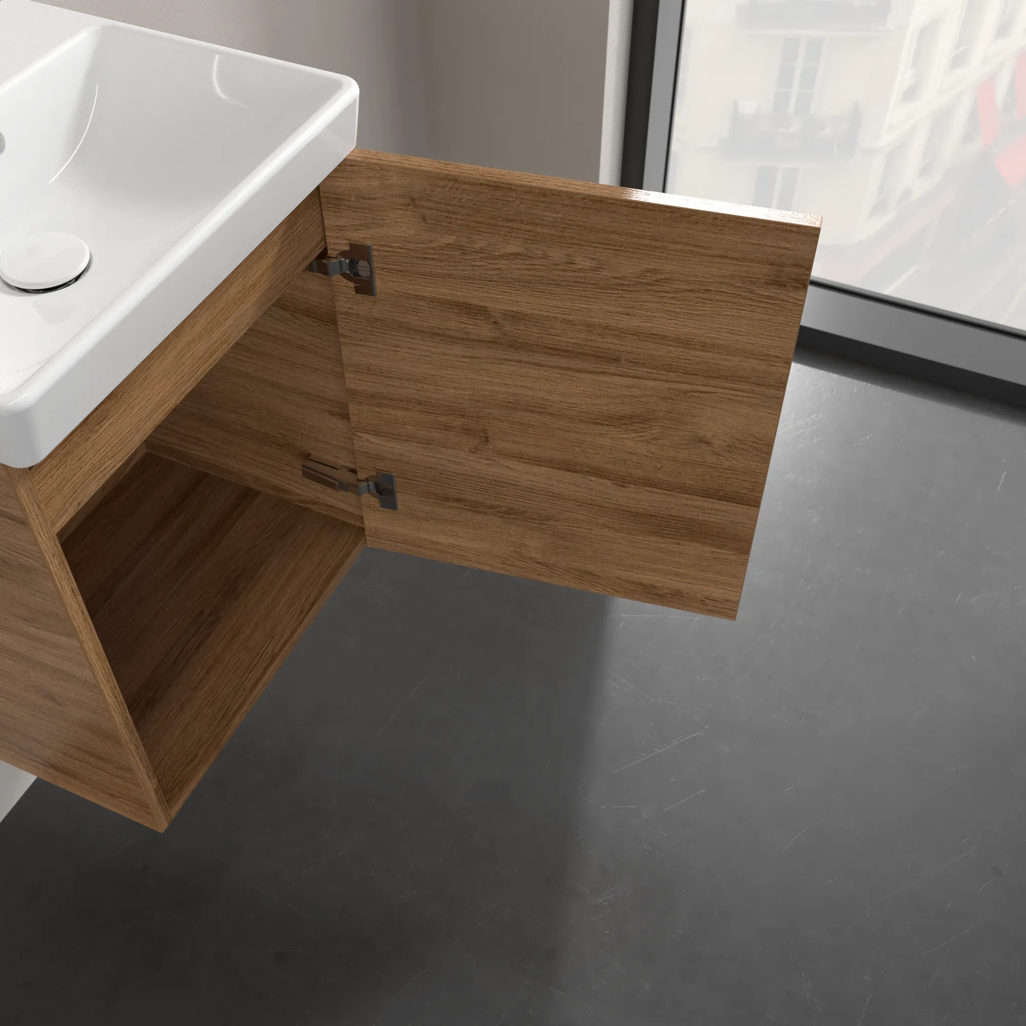 Villeroy & Boch Waschtischunterschrank mit Tür „Avento“ für Schrankwaschtisch 430 × 514 × 352 mm Kansas Oak, Anschlag rechts, Soft Closing, 1 Tür Villeroy & Boch Waschtischunterschrank mit Tür „Avento“ für Schrankwaschtisch 430 × 514 × 352 mm Kansas Oak, Anschlag rechts, Soft Closing, 1 Tür