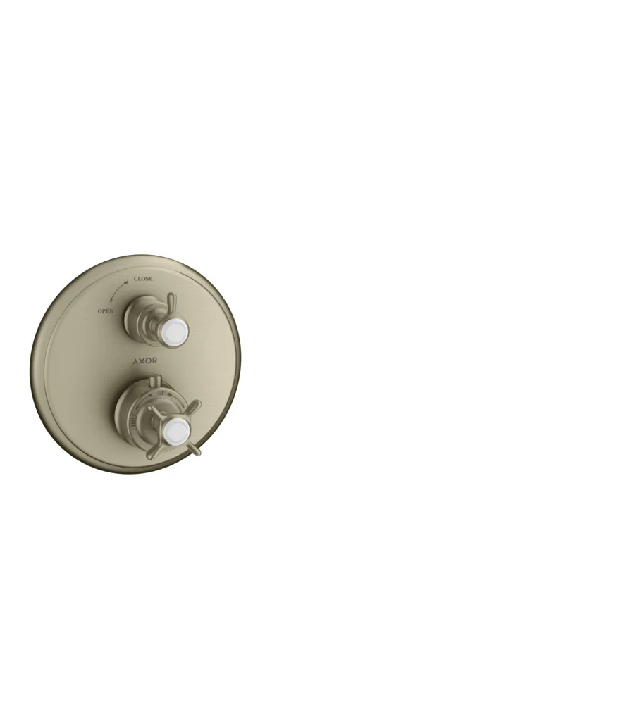 Hansgrohe AXOR Montreux Thermostat Unterputz, Brushed Nickel, 1 Verbraucher, Keramikventil 90°, max. Durchfluss 25 l/min bei 3 bar, min./max. Betriebsdruck 1/10 bar, Sicherheitssperre ab 40°C, einstellbare Temperaturbegrenzung, Rückflussverhinderer, Scha