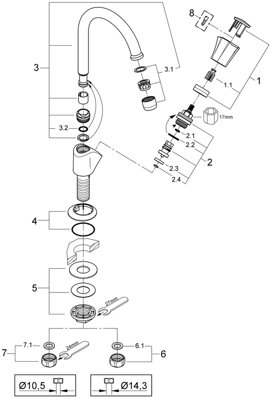 Grohe Costa Standventil 20393_1 DN15, schwenkbarer Rohrauslauf mit Mousseur, Markierung blau, chrom Grohe Costa Standventil 20393_1 DN15, schwenkbarer Rohrauslauf mit Mousseur, Markierung blau, chrom