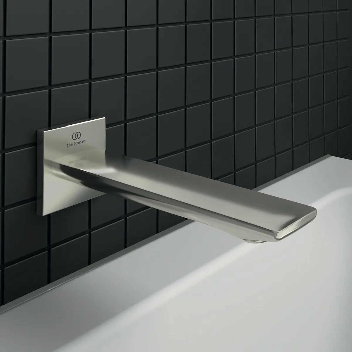 Ideal Standard Conca Wandauslaufventil, Ausladung 180 mm, eckige Rosette, Farbe Silver Storm