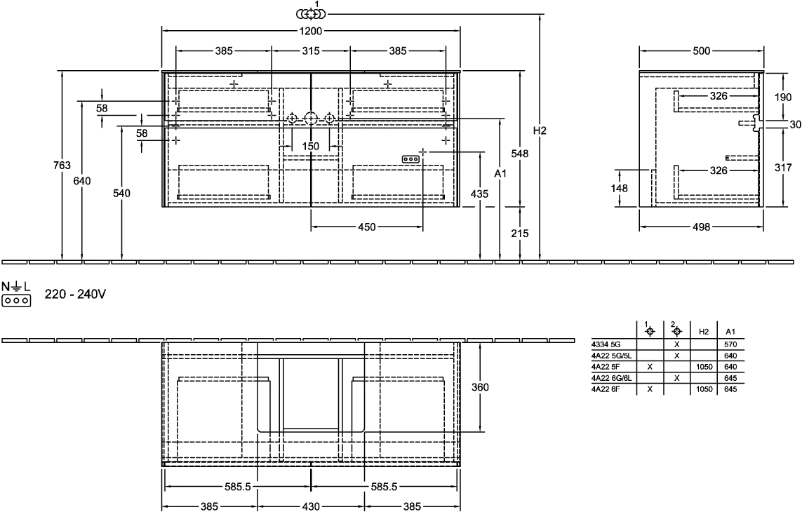 Villeroy & Boch Waschtischunterschrank „Collaro“ 1200 × 548 × 500 mm Graphite, mit Beleuchtung, für Becken mittig Villeroy & Boch Waschtischunterschrank „Collaro“ 1200 × 548 × 500 mm Graphite, mit Beleuchtung, für Becken mittig