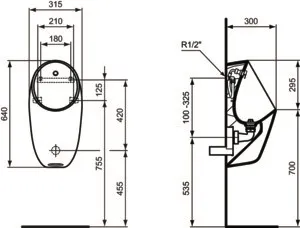 Urinal „i.lifeA“, Befestigung sichtbar 31,5 × 64 × 30 cm