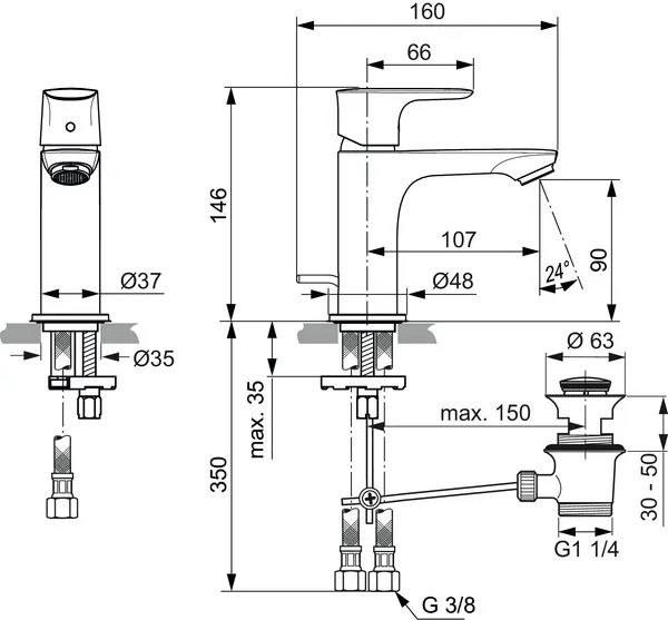 Einhand-Waschtischarmatur „ConnectAir“ Ausladung 107 mm in Chrom