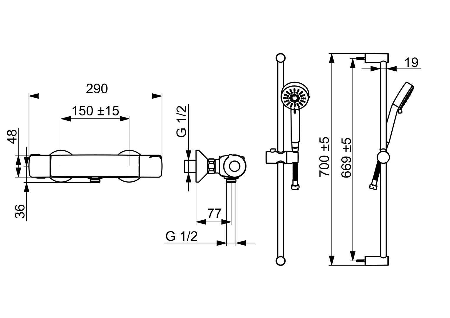 HansaBASIC Duscharmatur HansaBASIC 5515 3-strahlig DN15 Chrom