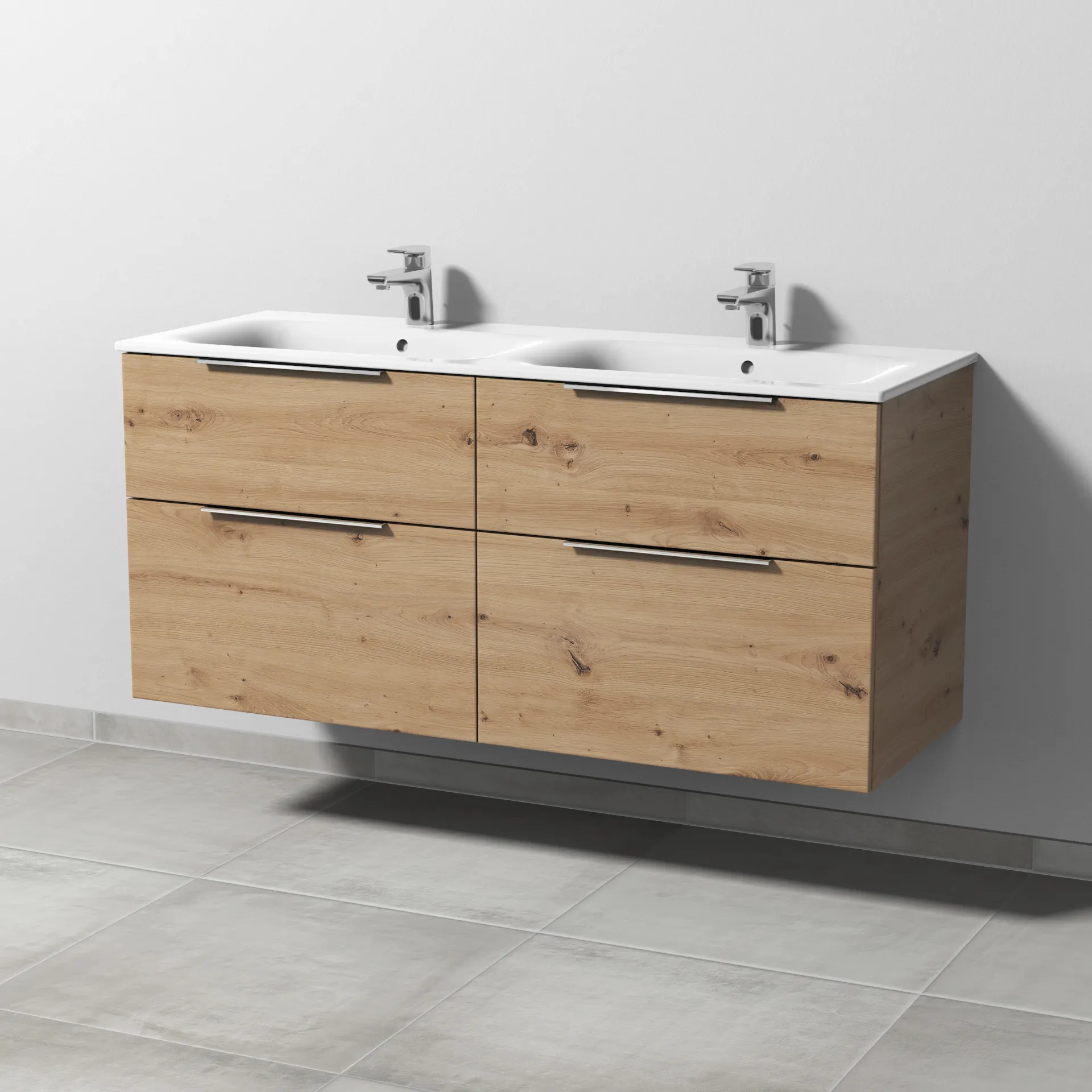 Sanipa Waschtischunterschrank „3way“ passend zu Keramik-Waschtische Renova Plan Slim von Geberit 1284 × 582 × 472 mm in Eiche Natural-Touch