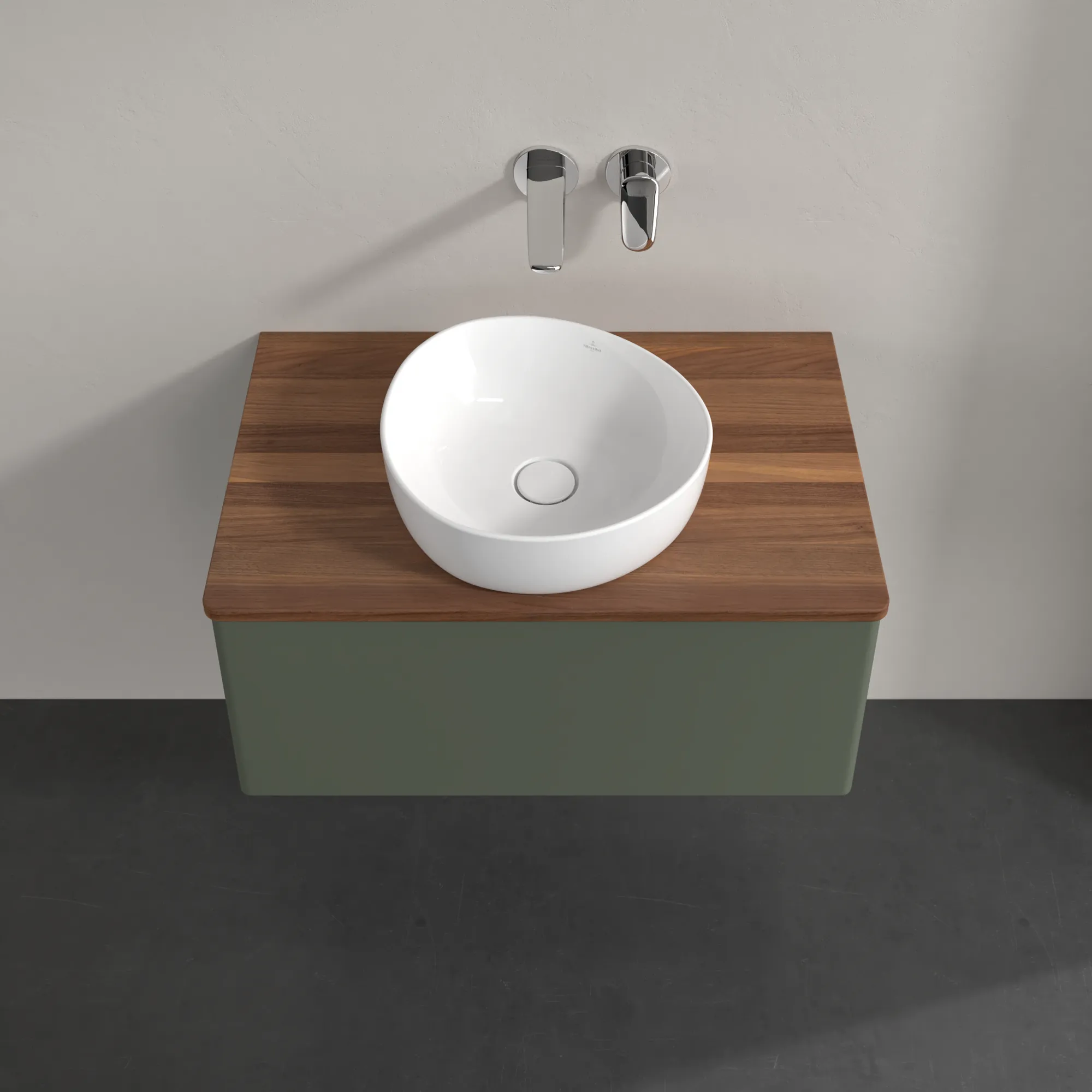 Villeroy & Boch Waschtischunterschrank „Antao“ 800 × 360 × 500 mm Leaf Green Matt Lacquer, für Becken mittig, mit Beleuchtung Villeroy & Boch Waschtischunterschrank „Antao“ 800 × 360 × 500 mm Leaf Green Matt Lacquer, für Becken mittig, mit Beleuchtung