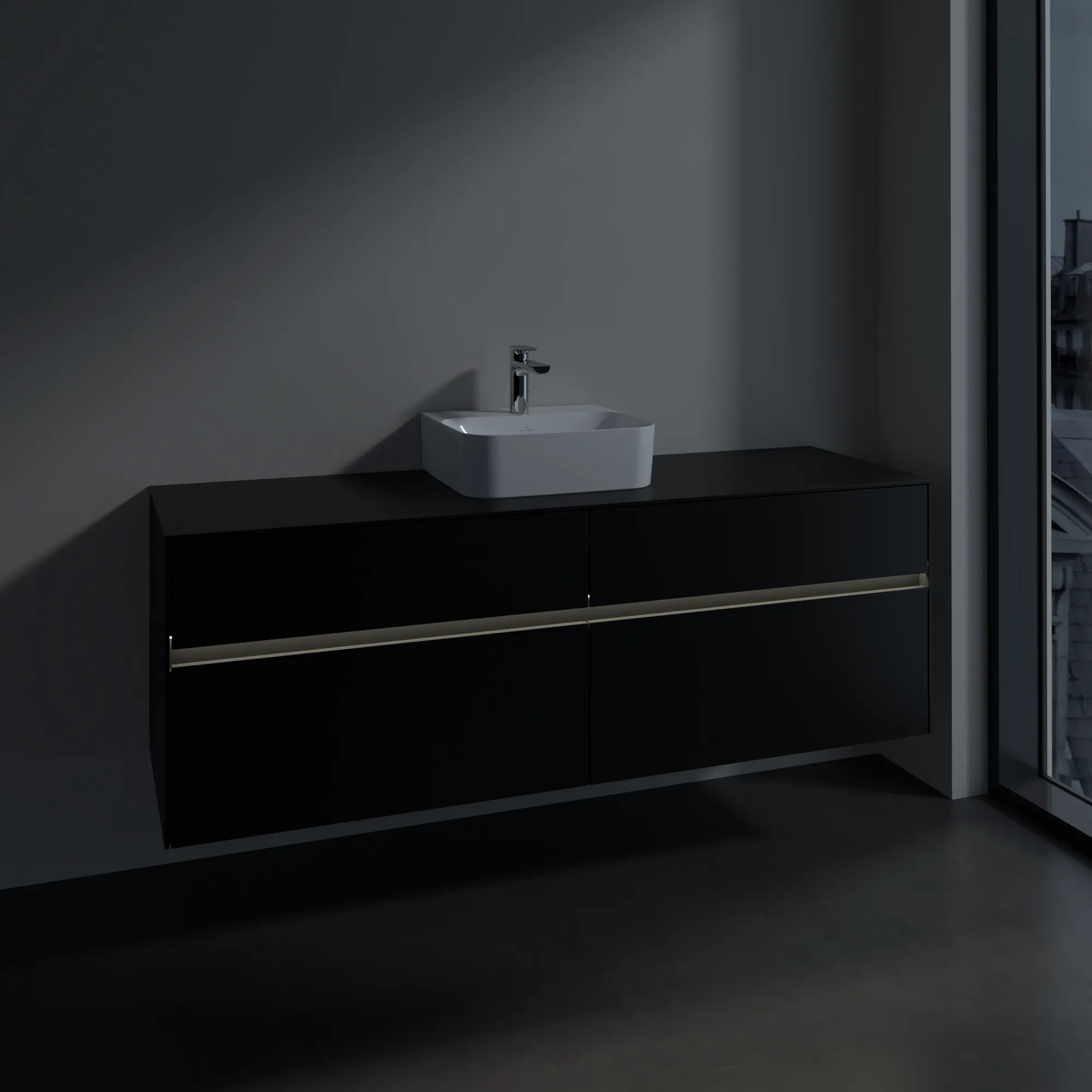 Villeroy & Boch Waschtischunterschrank „Collaro“ 1600 × 548 × 500 mm Volcano Black, mit Beleuchtung, für Becken mittig Villeroy & Boch Waschtischunterschrank „Collaro“ 1600 × 548 × 500 mm Volcano Black, mit Beleuchtung, für Becken mittig