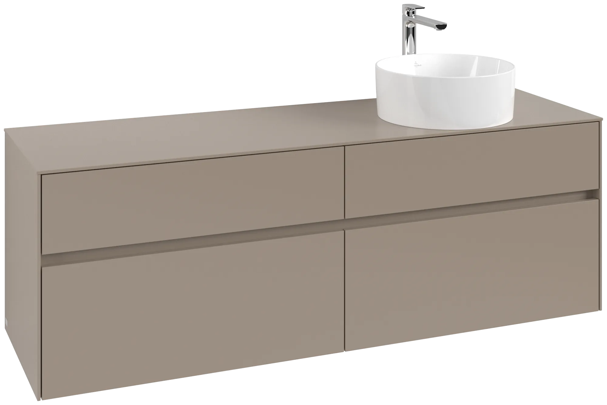 Villeroy & Boch Collaro Waschbeckenunterschrank C051B0, 1600 x 548 x 500 mm, mit Beleuchtung, 4 Auszüge, Waschbecken rechts, Taupe