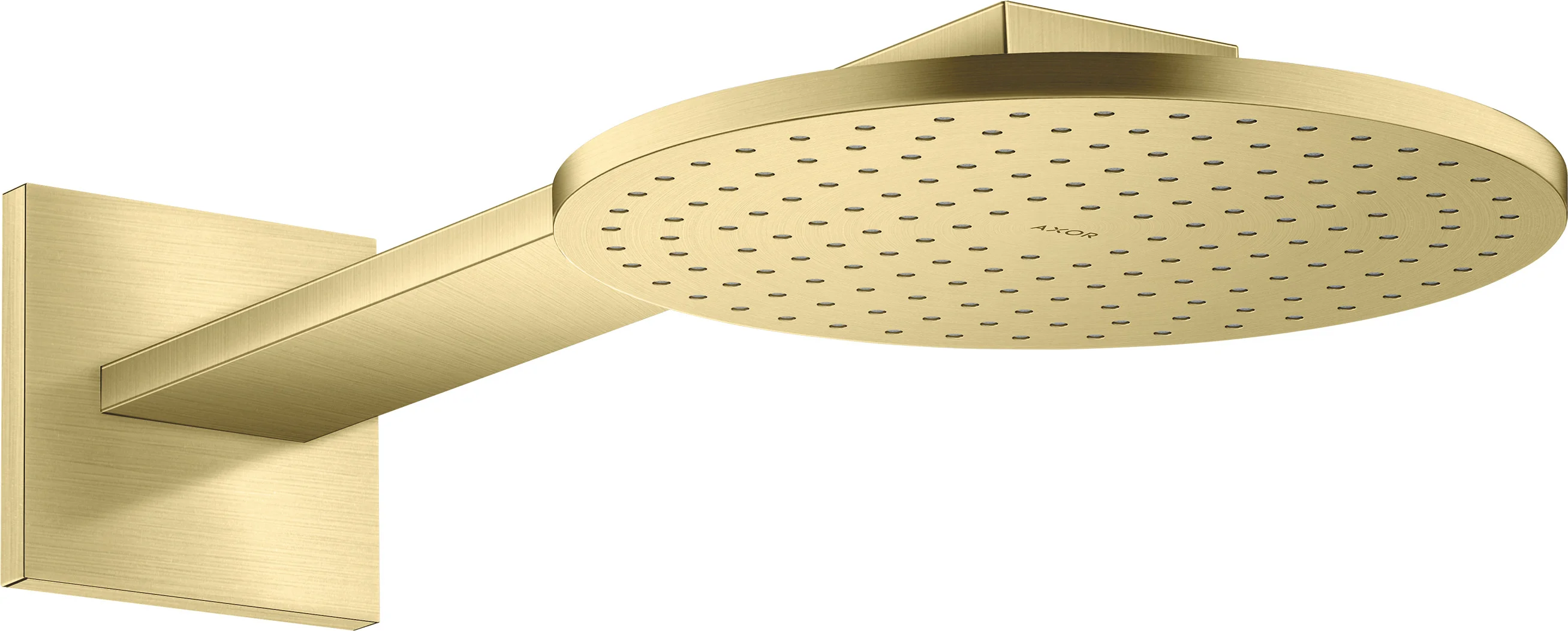 Hansgrohe AXOR ShowerSolutions Kopfbrause 250 1jet mit Brausearm, Brushed Brass, 450 mm Arm, PowderRain Strahlart Hansgrohe AXOR ShowerSolutions Kopfbrause 250 1jet mit Brausearm, Brushed Brass, 450 mm Arm, PowderRain Strahlart