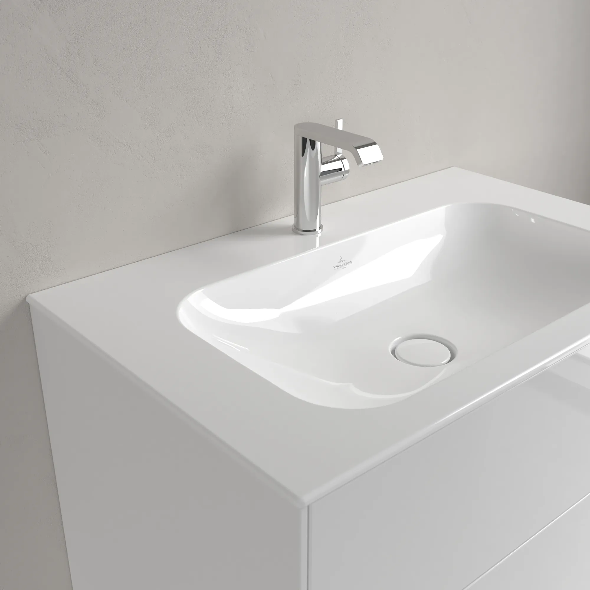 Villeroy & Boch Schrankwaschtisch aus TitanCeram „Finion“ 800 × 500 × 160 mm, mit Hahnlochbohrung, Hahnlochposition mittig in Weiß Alpin, mit CeramicPlus Villeroy & Boch Schrankwaschtisch aus TitanCeram „Finion“ 800 × 500 × 160 mm, mit Hahnlochbohrung, Hahnlochposition mittig in Weiß Alpin, mit CeramicPlus