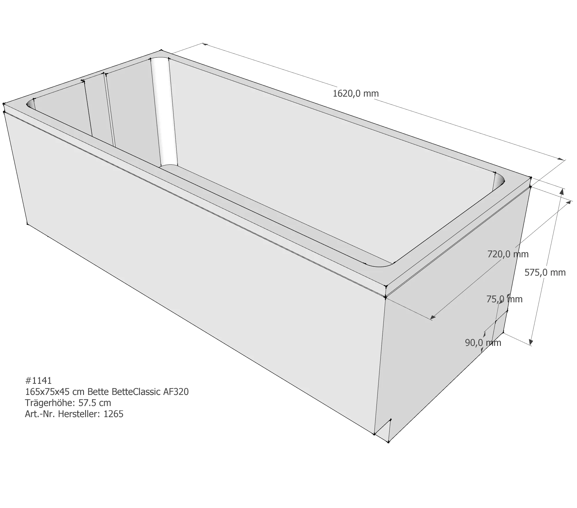 Badewannenträger für Bette Classic 165 × 75 × 45 cm Breite: 75 cm / Länge: 165 cm Badewannenträger für Bette Classic 165 × 75 × 45 cm Breite: 75 cm / Länge: 165 cm