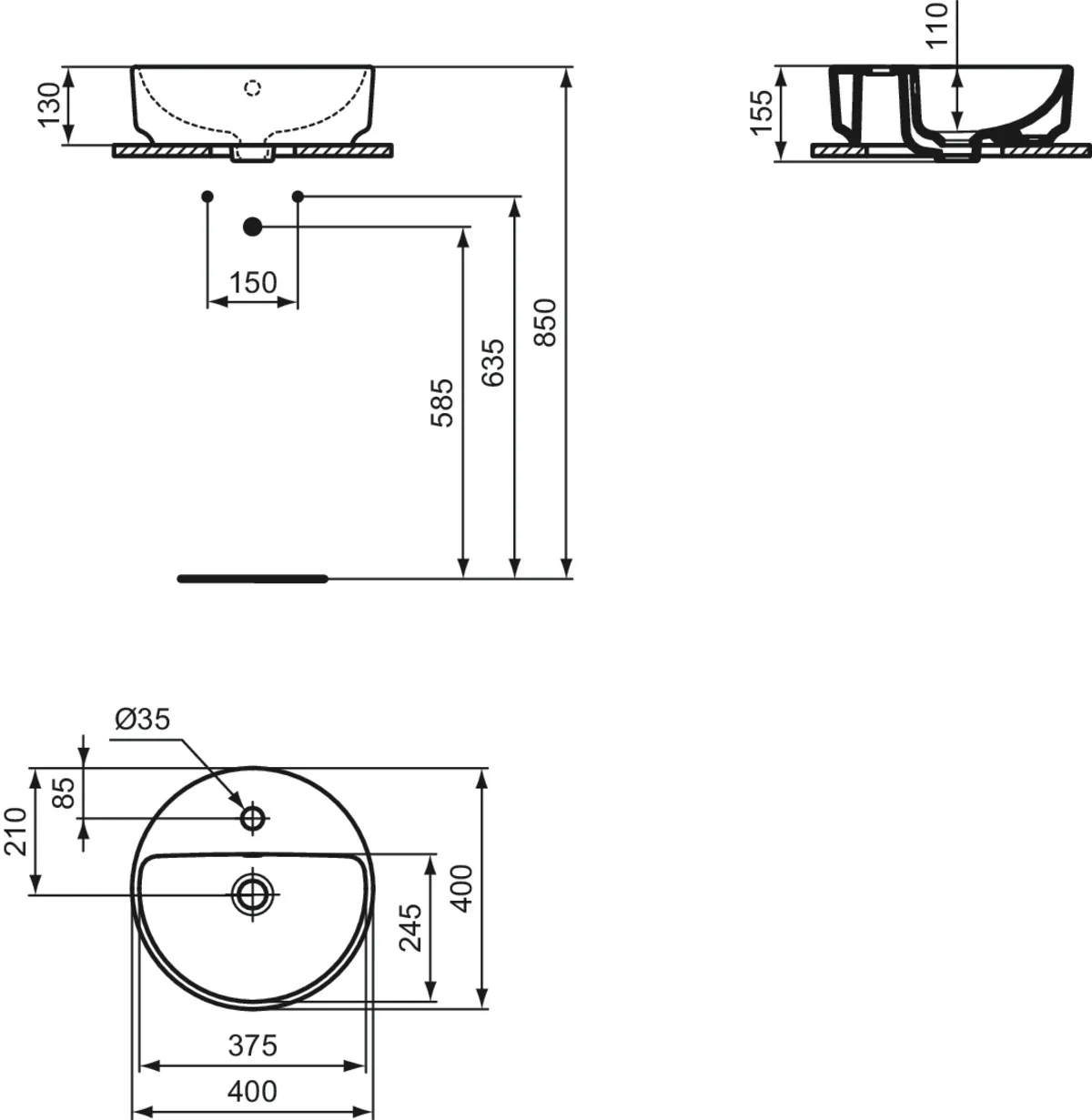 Ideal Standard Waschbecken „i.lifeO“, Hahnlochposition mittig Ideal Standard Waschbecken „i.lifeO“, Hahnlochposition mittig