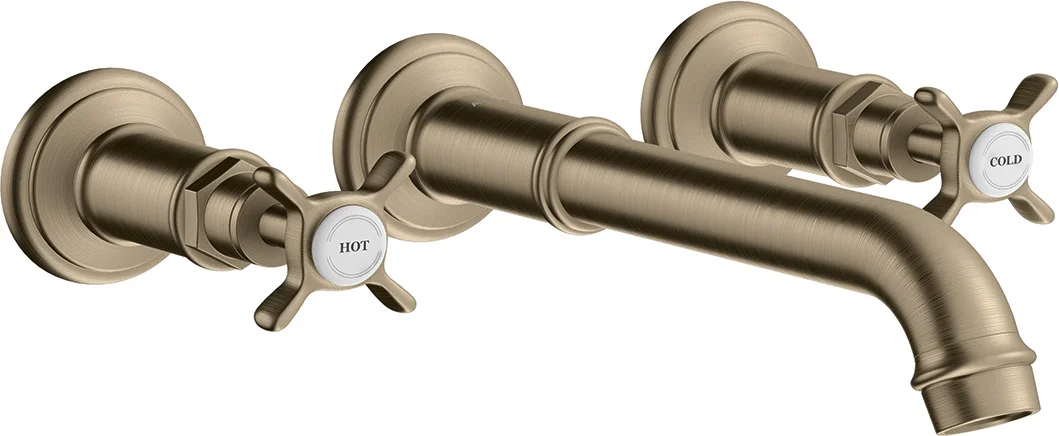 Hansgrohe AXOR Montreux 3-Loch Waschtischarmatur Unterputz Wandmontage, Brushed Nickel, Ausladung 225 mm, Kreuzgriff, Normalstrahl, max. Durchfluss 5 l/min