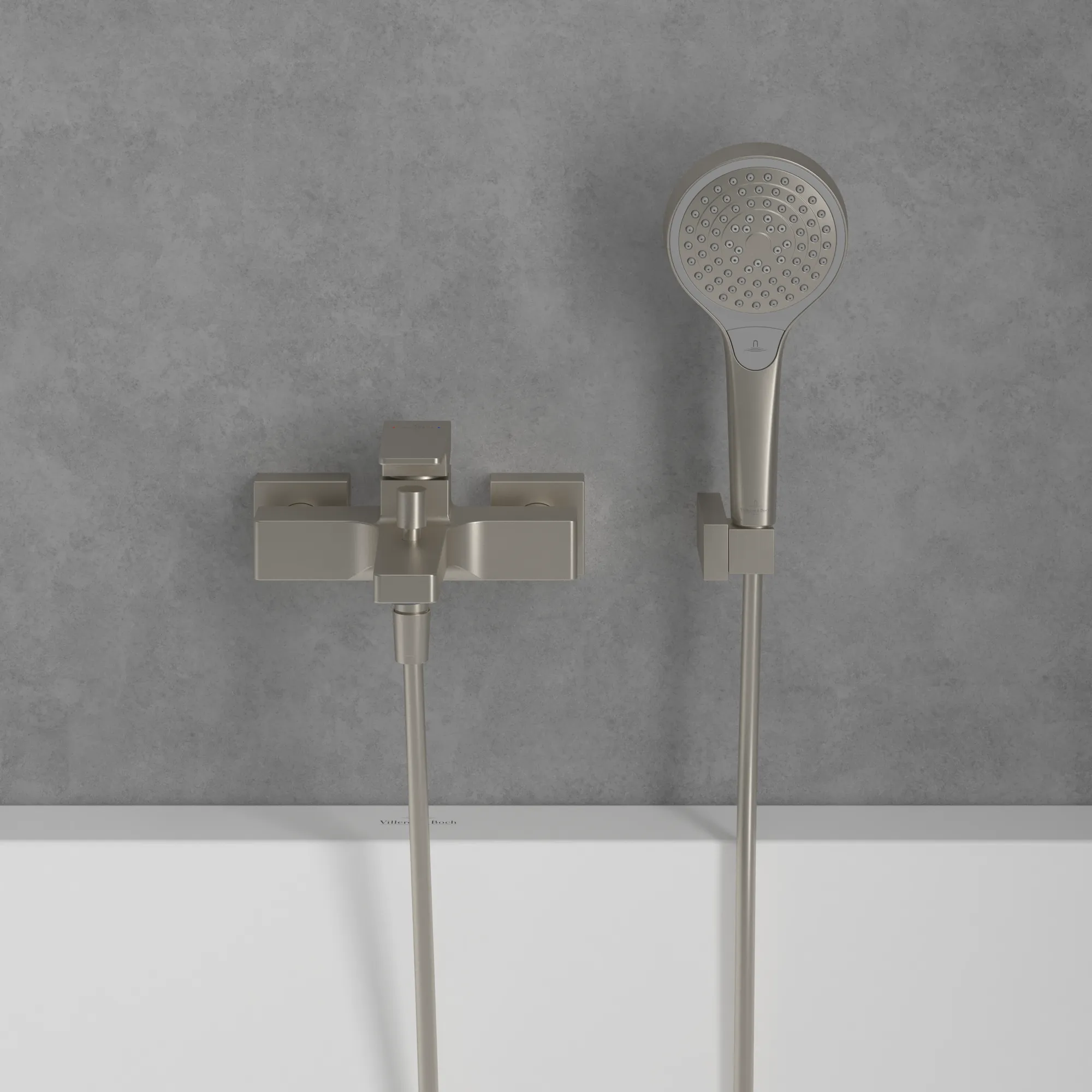 Einhand-Wannenarmatur „Architectura Square“ Ausladung 145 mm in Brushed Nickel Matt Einhand-Wannenarmatur „Architectura Square“ Ausladung 145 mm in Brushed Nickel Matt