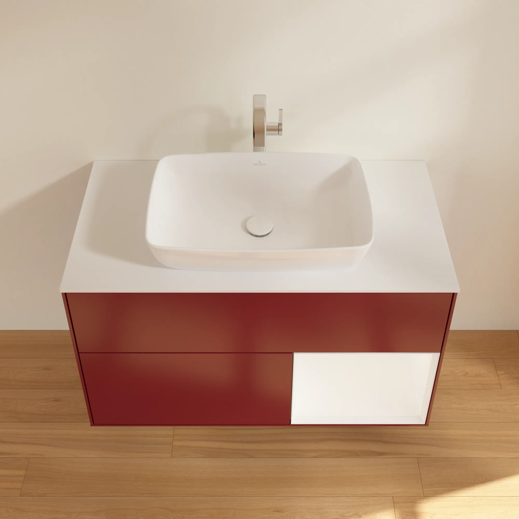 Villeroy & Boch Waschtischunterschrank „Finion“ für Schrankwaschtisch 1000 × 603 × 501 mm Peony Matt Lacquer, für Becken mittig, mit Hahnlochbohrung