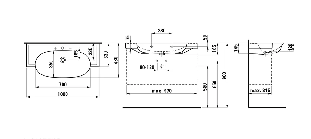 Laufen Waschtisch THE NEW CLASSIC 480x1000x165, ohne Hahnloch mit Überlauf, LCC weiß Laufen Waschtisch THE NEW CLASSIC 480x1000x165, ohne Hahnloch mit Überlauf, LCC weiß