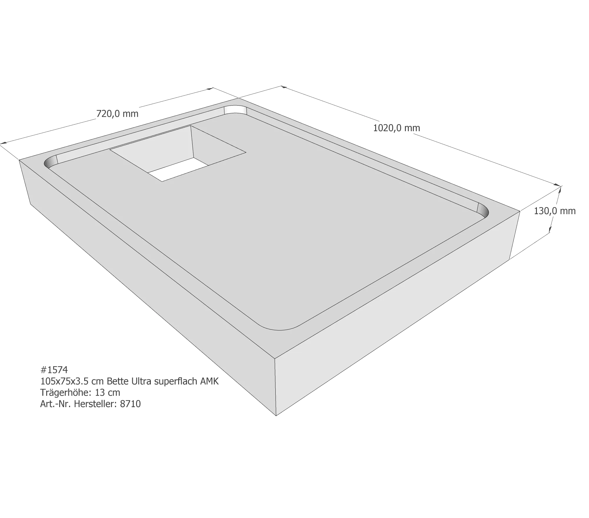 Duschwannenträger für Bette Ultra (superflach) 105 × 75 × 3,5 cm