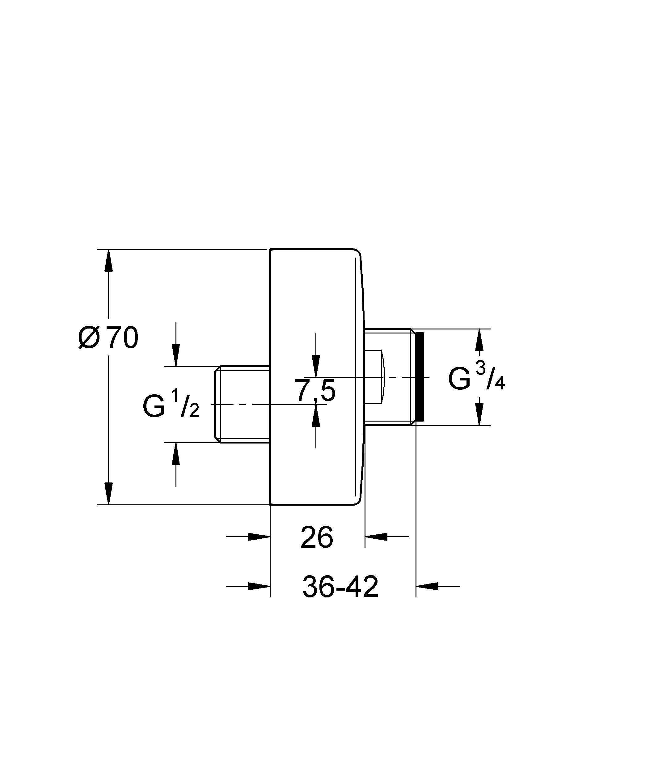 S-Anschluss 12662, 1/2″ × 3/4″, Verstellbarkeit 7,5 mm, chrom