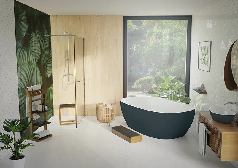 Hoesch Badewanne „iSensi“ Monolith freistehend oval 190 × 90 cm, mit Schürze in Weiß-Grau Hoesch Badewanne „iSensi“ Monolith freistehend oval 190 × 90 cm, mit Schürze in Weiß-Grau