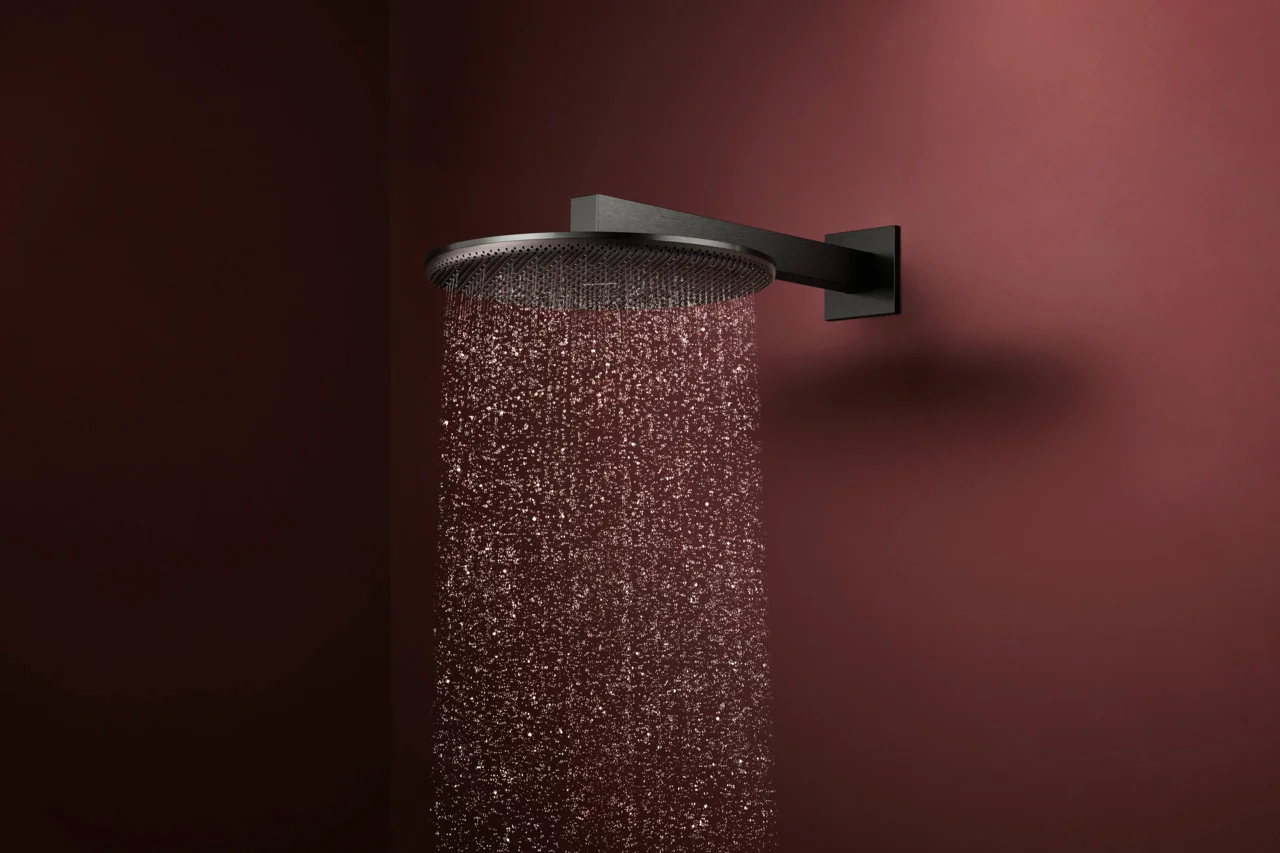 Hansgrohe Kopfbrause Raindance Alive S, 300 mm, Brushed Black Chrome, 8 l/min Durchflussregler, 390 mm Brausearmlänge