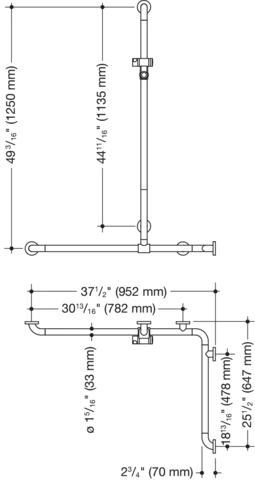 Duschhandlauf m. Br.H. (USA),S801, matt, 49 3/16x37 1/2x25 1/2´´ reinweiß Duschhandlauf m. Br.H. (USA),S801, matt, 49 3/16x37 1/2x25 1/2´´ reinweiß