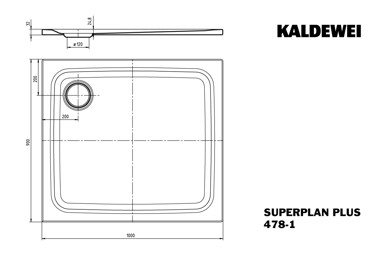 Kaldewei rechteck Duschwanne „Superplan Plus“ 90 × 100 cm in alpinweiß
