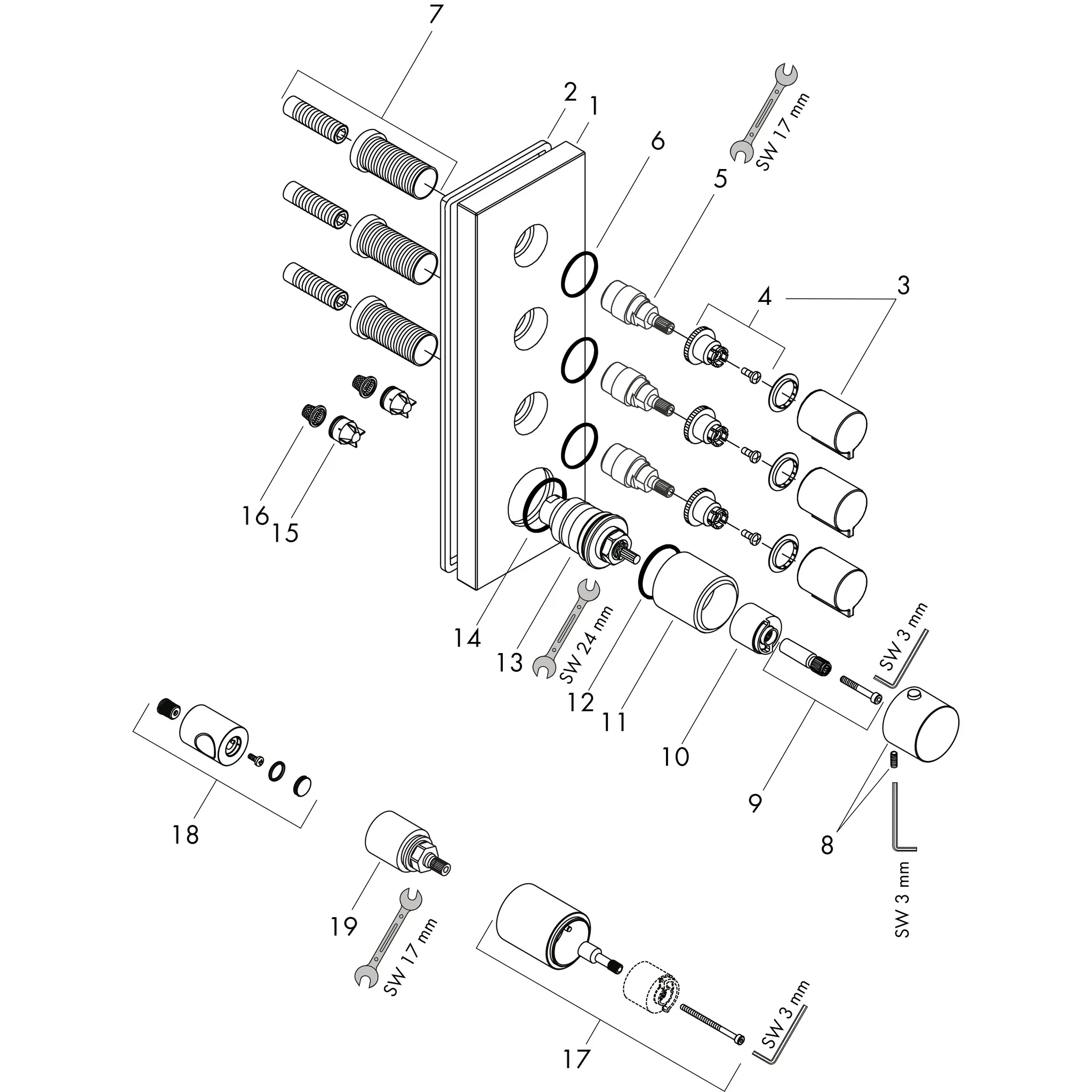 Hansgrohe AXOR Starck Shower Col Armatur Thermostatmodul 360⁄120 Unterputz eckig für 3 Verbraucher, Chrom Hansgrohe AXOR Starck Shower Col Armatur Thermostatmodul 360⁄120 Unterputz eckig für 3 Verbraucher, Chrom