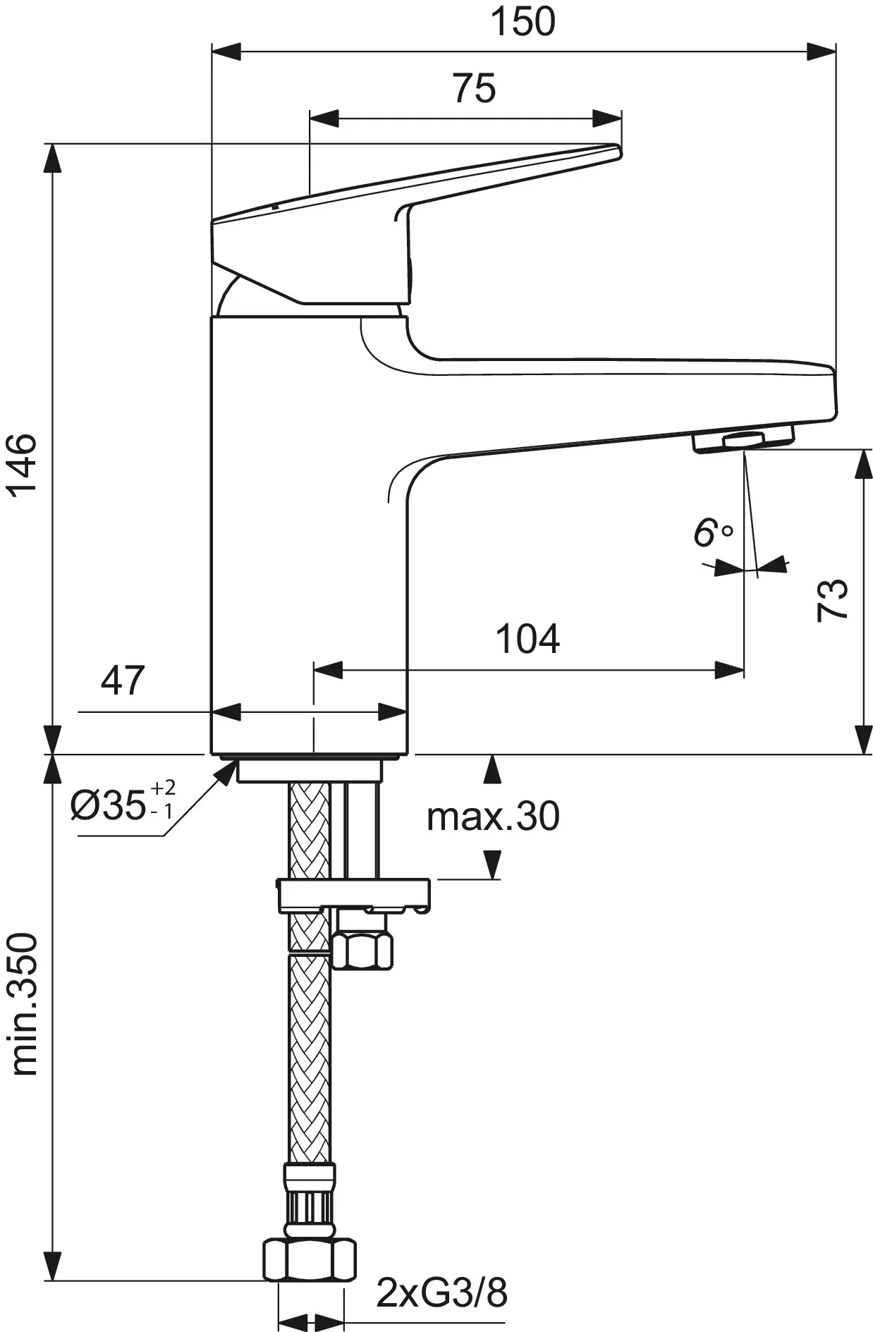 Einhand-Waschtischarmatur „Ceraplan“ Ausladung 104 mm in Chrom