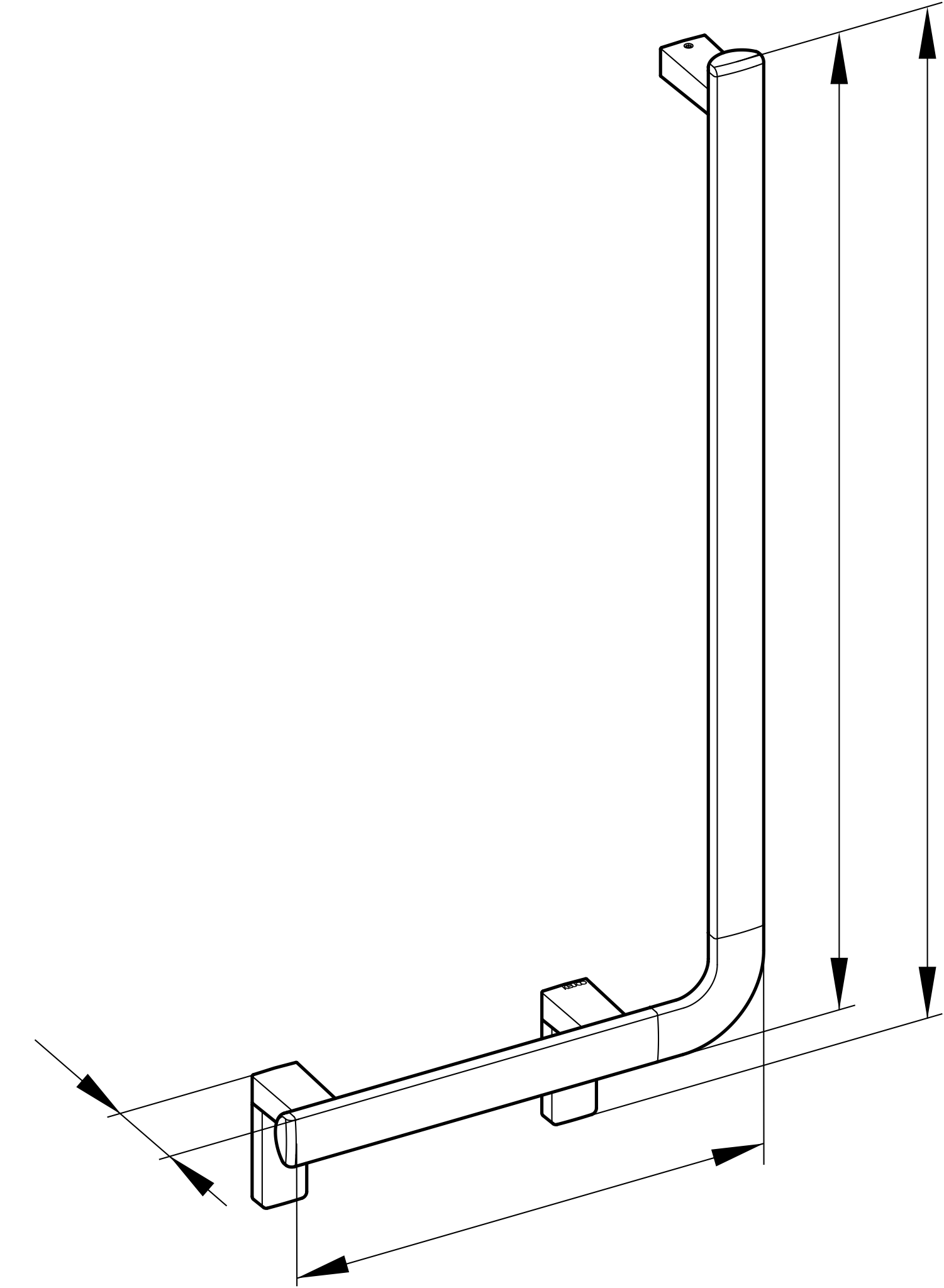 KEUCO Winkelgriff „Axess“ 400 × 800 mm Ausführung rechts, in Silber (eloxiert)