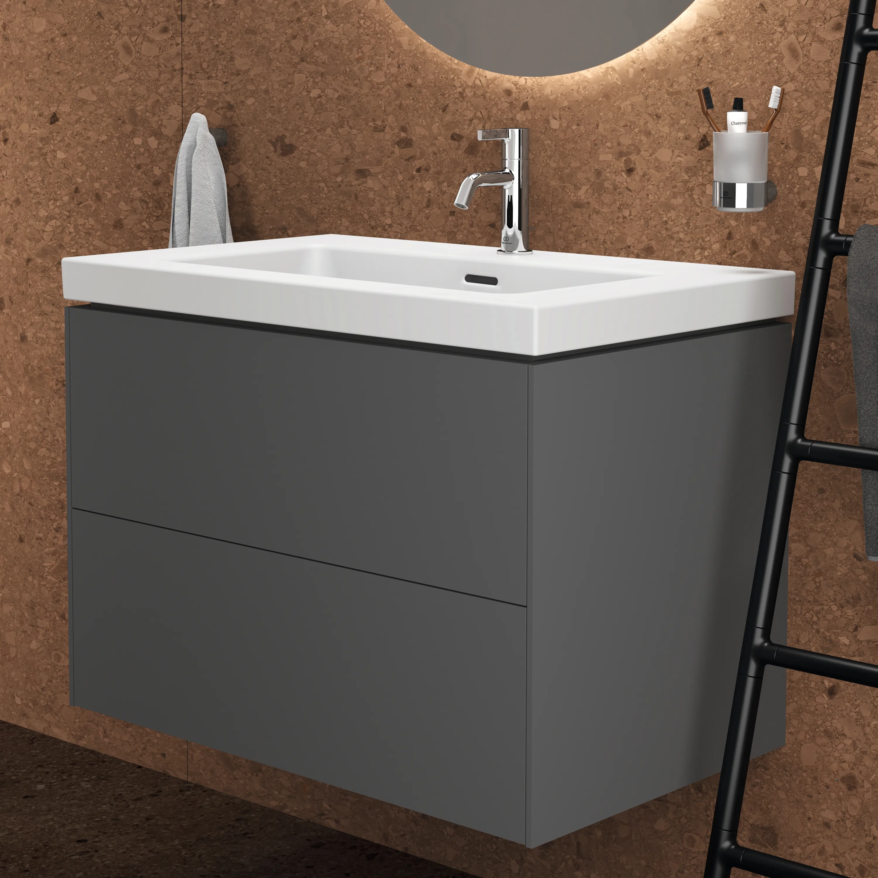 Waschbecken „Extra“ 81 × 51 × 15 cm, Hahnlochposition mittig in Seidenweiß