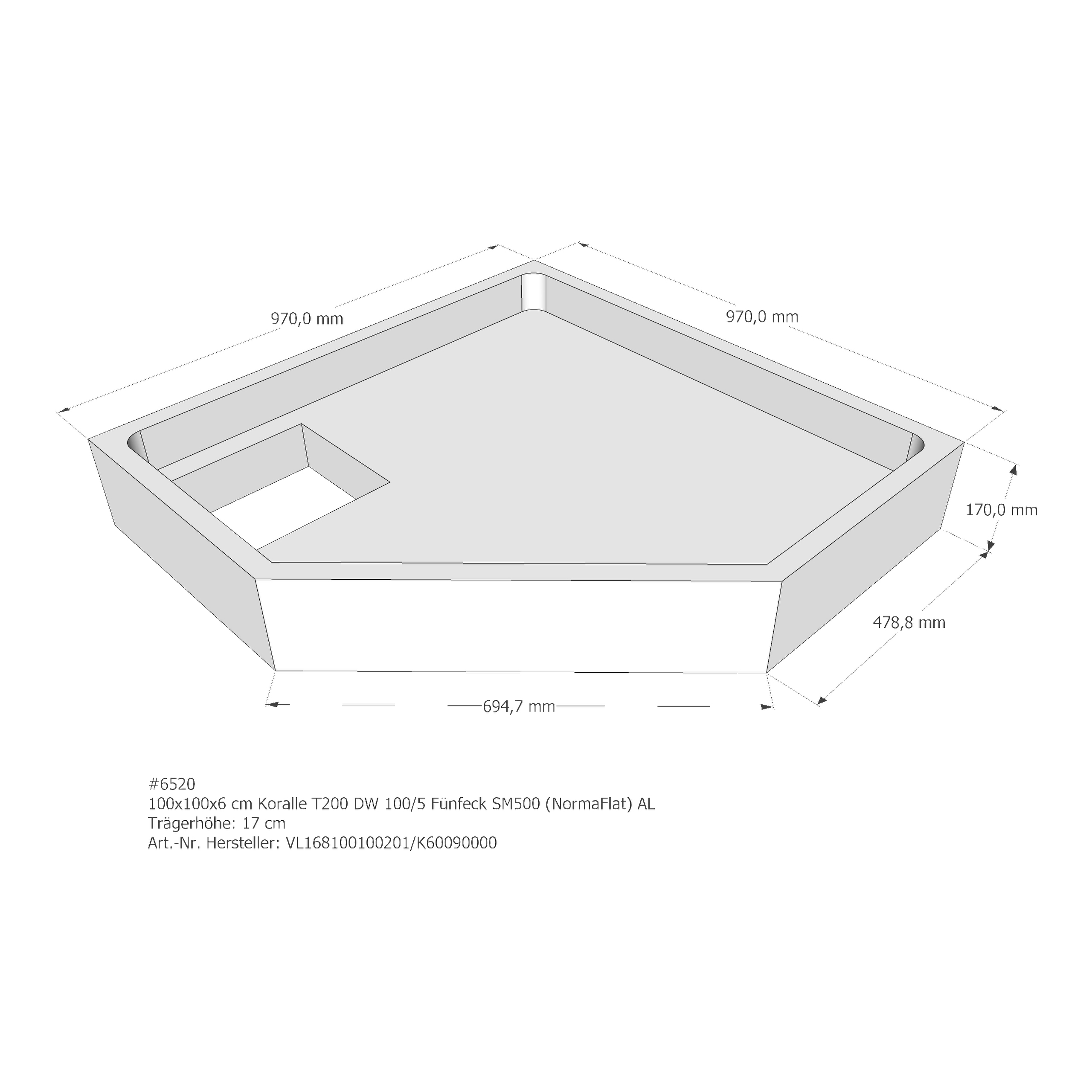 Duschwannenträger für Koralle T200 DW 100/5 (Norma) 100 × 100 × 6 cm