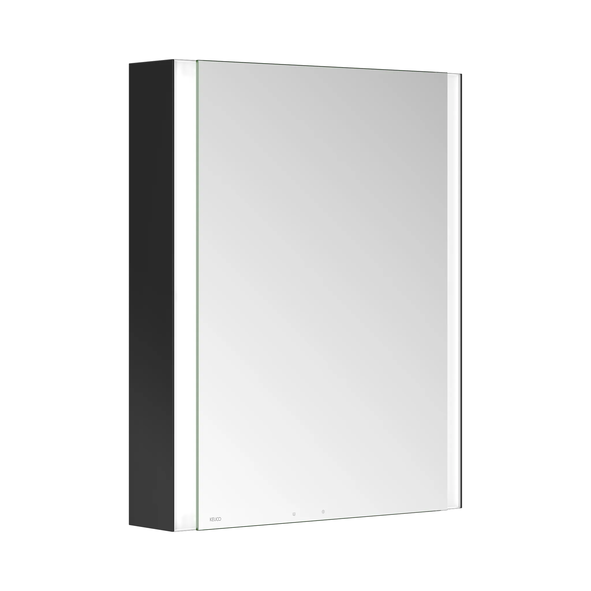 KEUCO SOMARIS Spiegelschrank Wandvorbau 1-türig Vorbau, Anschl. li., m. Heiz. 600x710x128mm schwarz matt