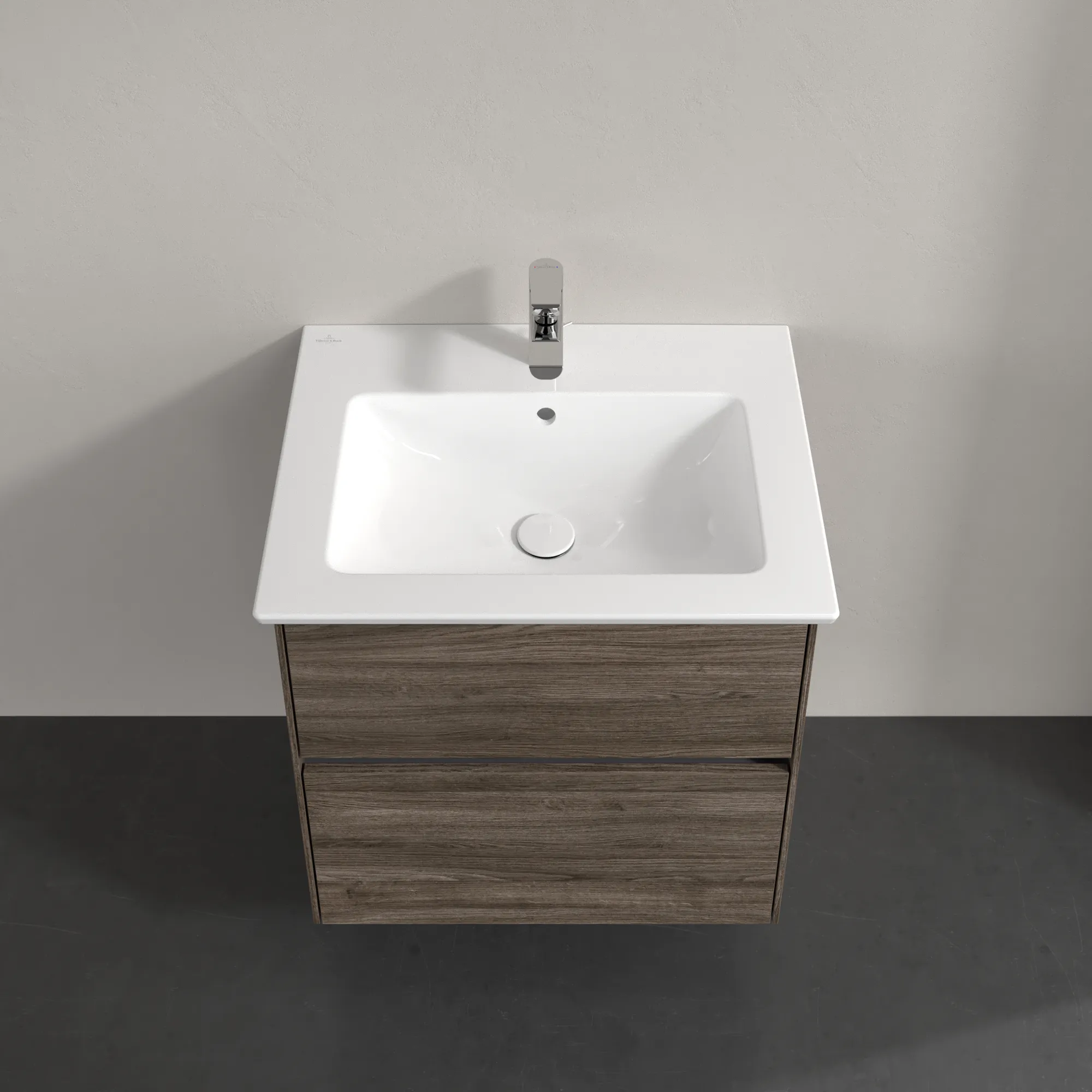 Villeroy & Boch Waschtischunterschrank „Collaro“ 611 × 610 × 480 mm Stone Oak, mit Beleuchtung, für Becken mittig