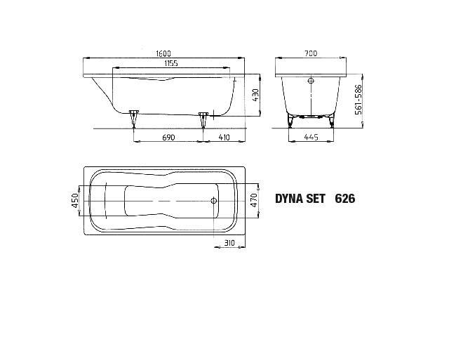 Kaldewei rechteck Badewanne „Dyna Set“ 160 × 70 cm in alpinweiß, / 