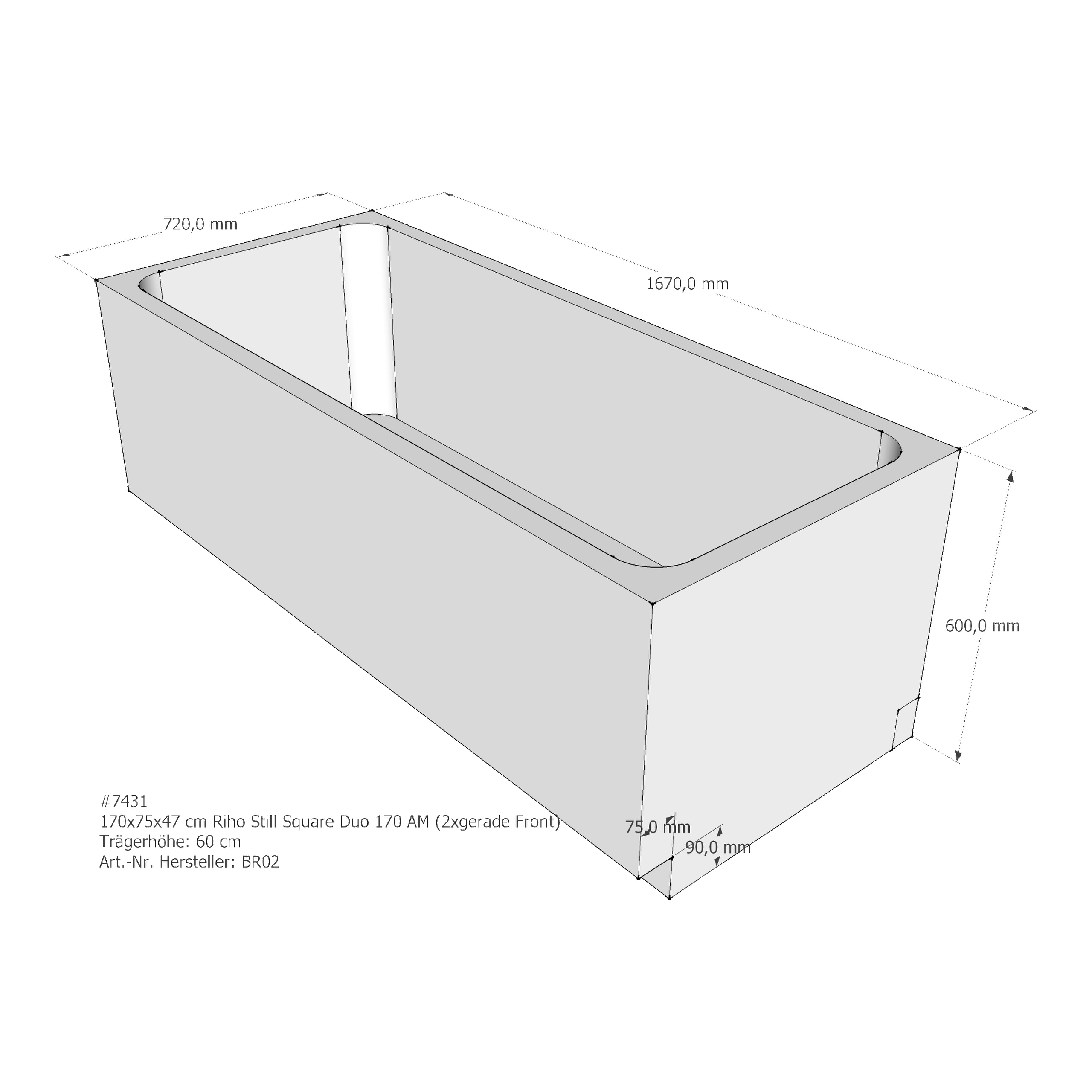 Badewannenträger für Riho Still Duo 170 170 × 75 × 47 cm Badewannenträger für Riho Still Duo 170 170 × 75 × 47 cm