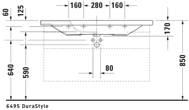 Wandwaschtisch „DuraStyle“, mit Überlauf, Hahnlochposition mittig