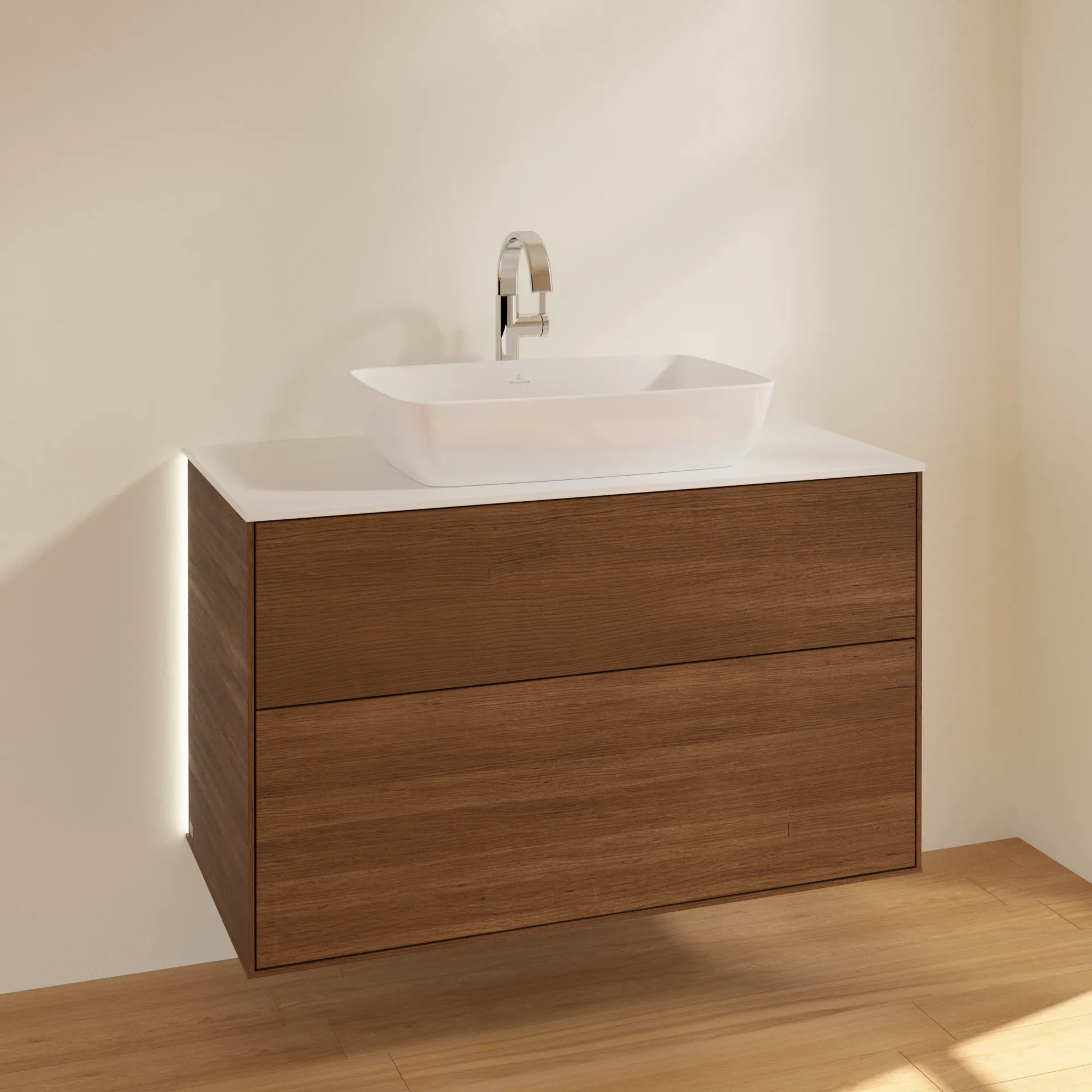 Villeroy & Boch Waschtischunterschrank „Finion“ für Schrankwaschtisch 1000 × 603 × 501 mm Walnut Veneer, für Becken mittig, mit Hahnlochbohrung Villeroy & Boch Waschtischunterschrank „Finion“ für Schrankwaschtisch 1000 × 603 × 501 mm Walnut Veneer, für Becken mittig, mit Hahnlochbohrung