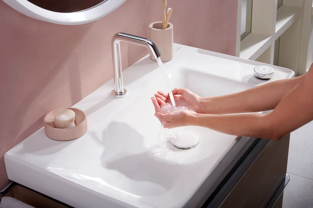 Hansgrohe Xelu Q Waschtisch, Keramik, weiß, 800 x 480 mm, 100 mm Beckenhöhe, wandhängend, mit Ablage rechts und SmartClean-Glasur