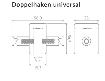 HSK Doppelhaken 1,9 × 2,8 cm in chrom