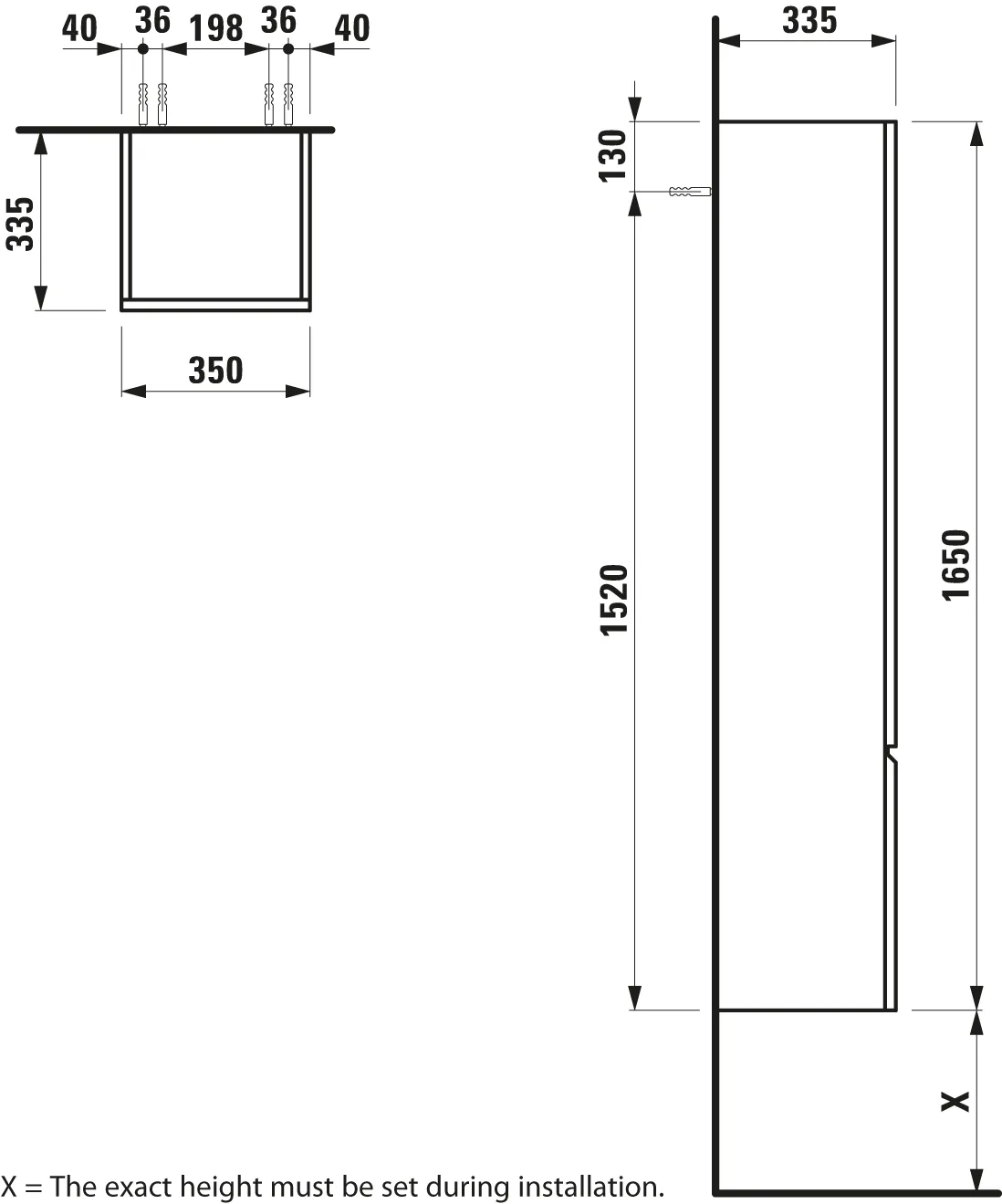 Laufen Hochschrank „PRO S“ 350 × 1650 × 335 mm Weiß, Anschlag links