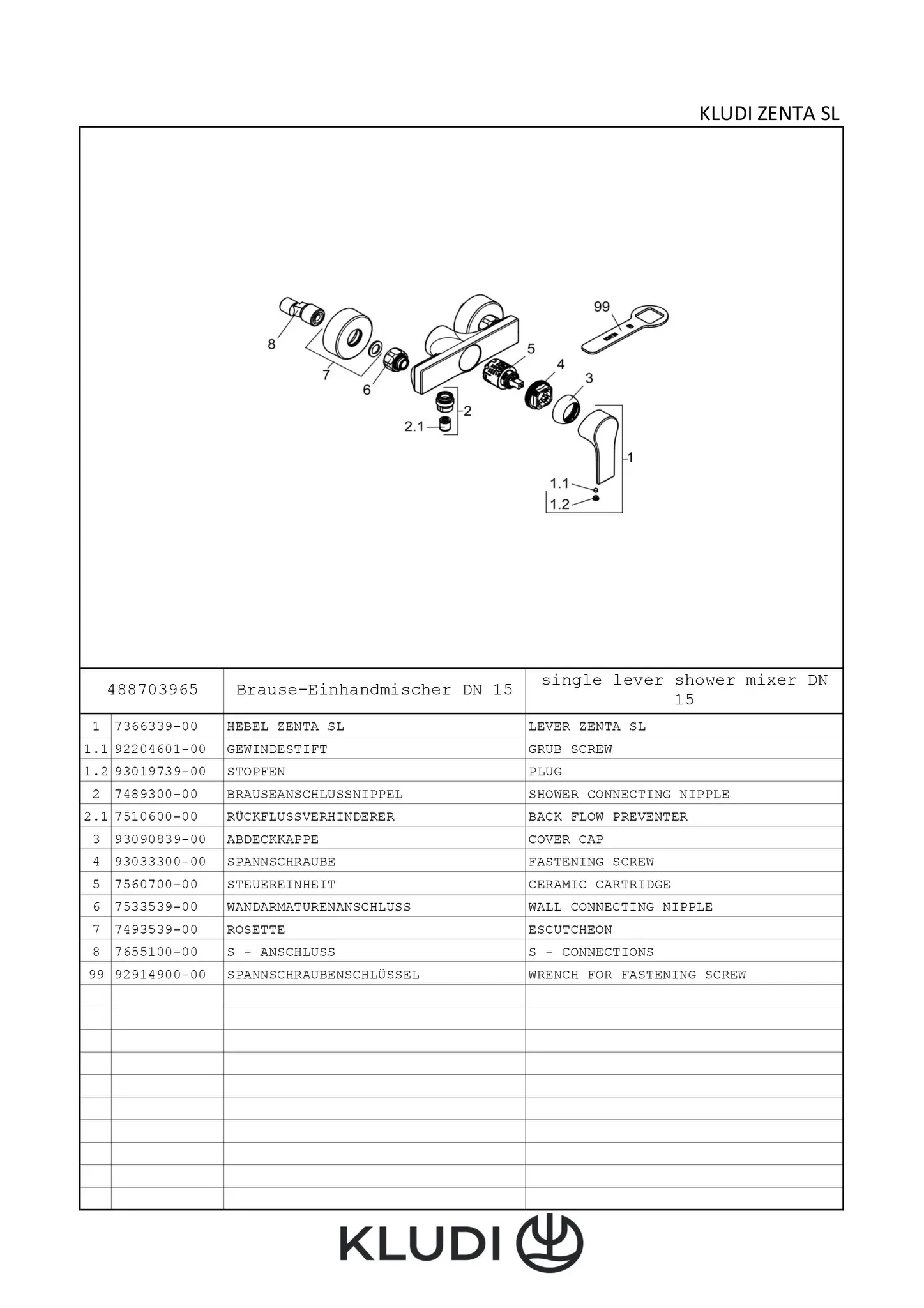 Kludi ZENTA SL Brause-Einhandmischer mattschwarz