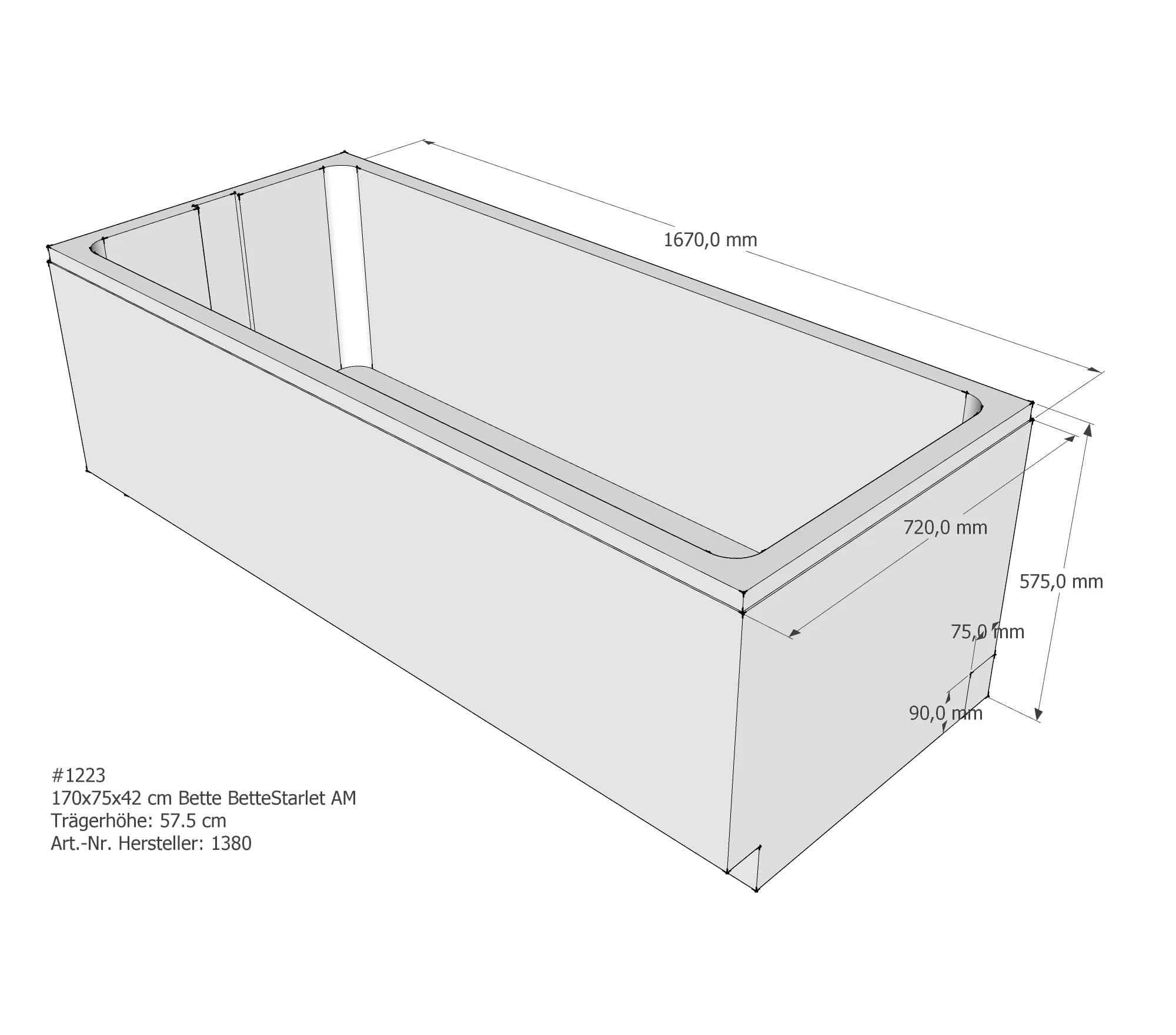 Badewannenträger für Bette Starlet 170 × 75 × 42 cm Breite: 75 cm / Länge: 170 cm Badewannenträger für Bette Starlet 170 × 75 × 42 cm Breite: 75 cm / Länge: 170 cm
