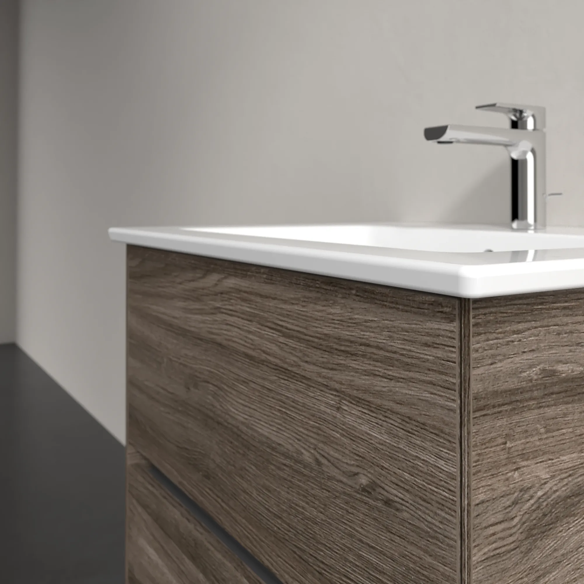 Villeroy & Boch Waschtischunterschrank „Collaro“ 611 × 610 × 480 mm Stone Oak, mit Beleuchtung, für Becken mittig